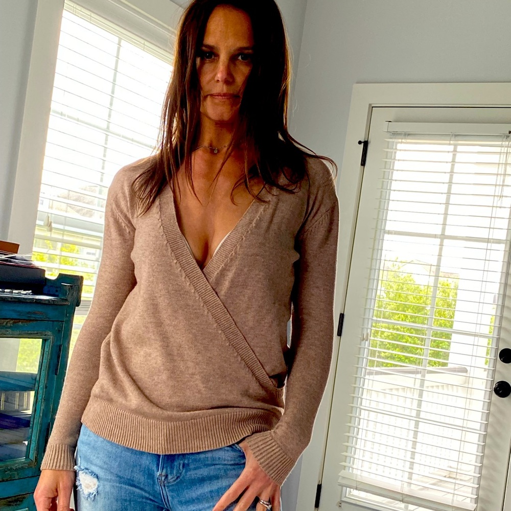 Small light brown deep v neck sweater